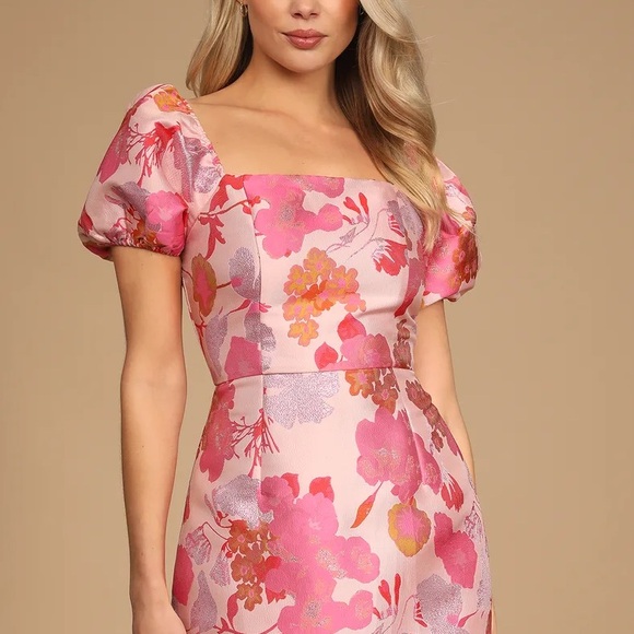 Lulus Floral Pink Puff Sleeve Dress - Picture 3 of 12